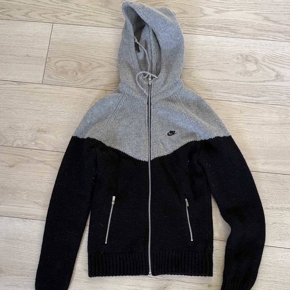 Nike Black and Gray Full-Zip Hoodie Sweater
